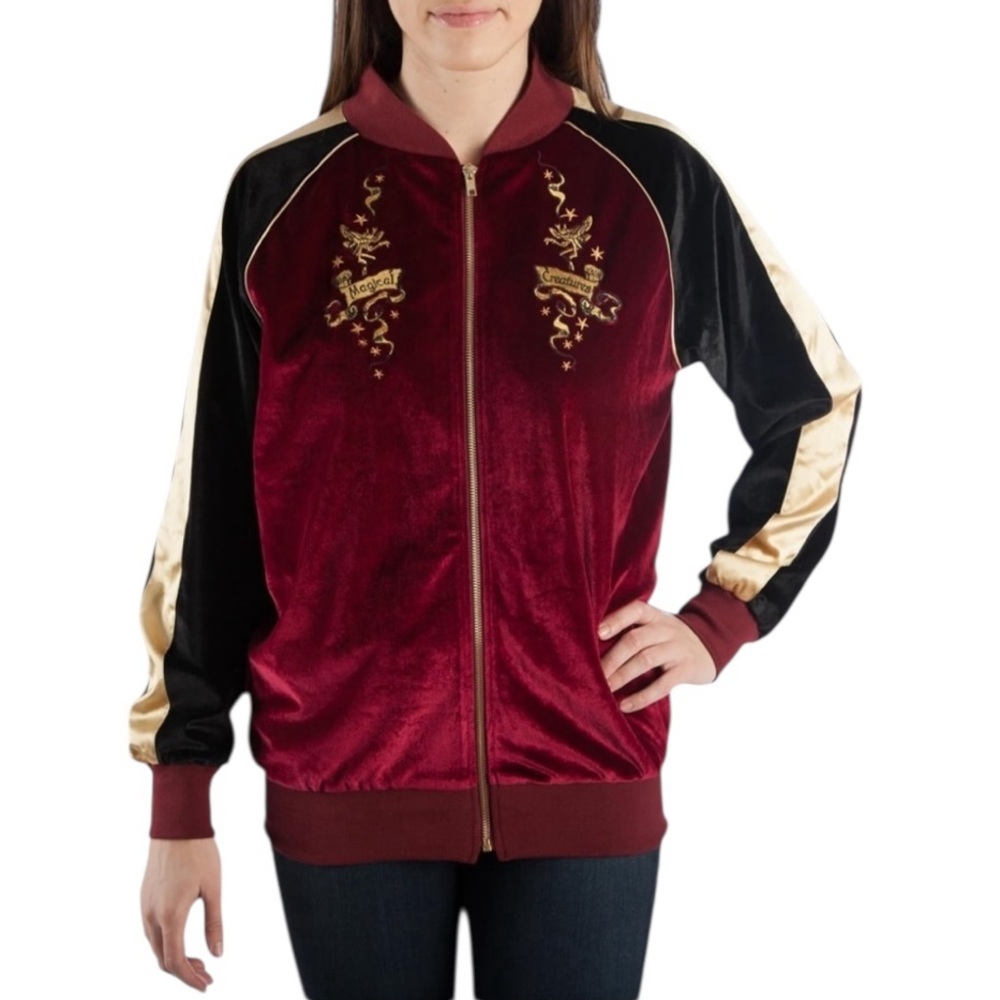 Bioworld Harry Potter’s Magical Creatures Bomber Velour Zip-Up Jacket Size Large